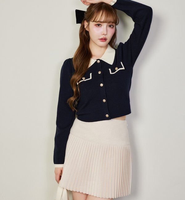  「金ボタン配色衿ニット」|ニット・セーター|