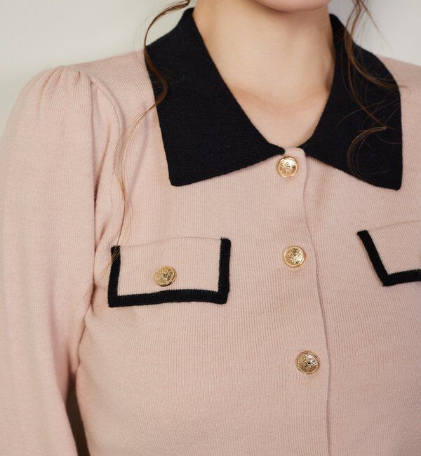  「金ボタン配色衿ニット」|ニット・セーター|