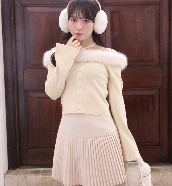  「キラキラボタンファーオフショルニット」|ニット・セーター|