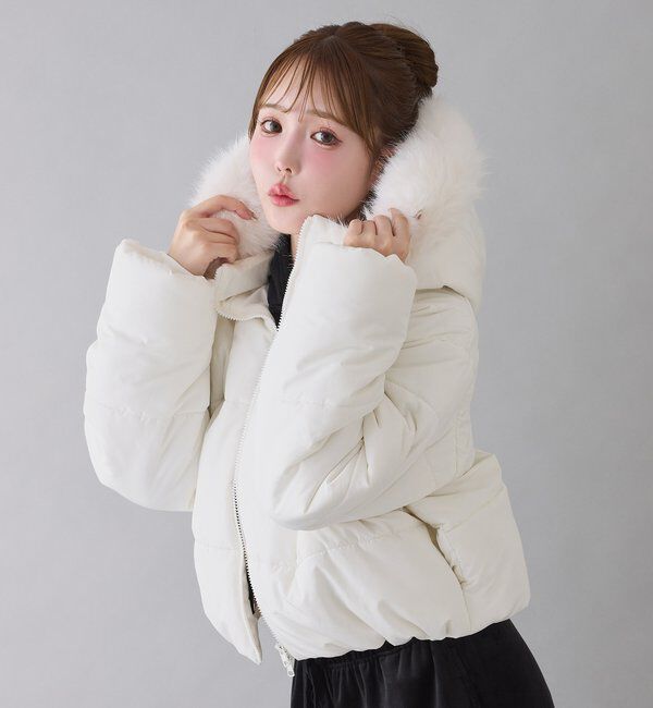  「ファー付きショートフェイクダウン」|ダッフルコート|
