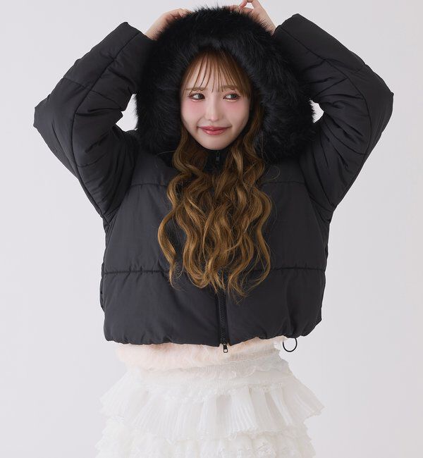  「ファー付きショートフェイクダウン」|ダッフルコート|