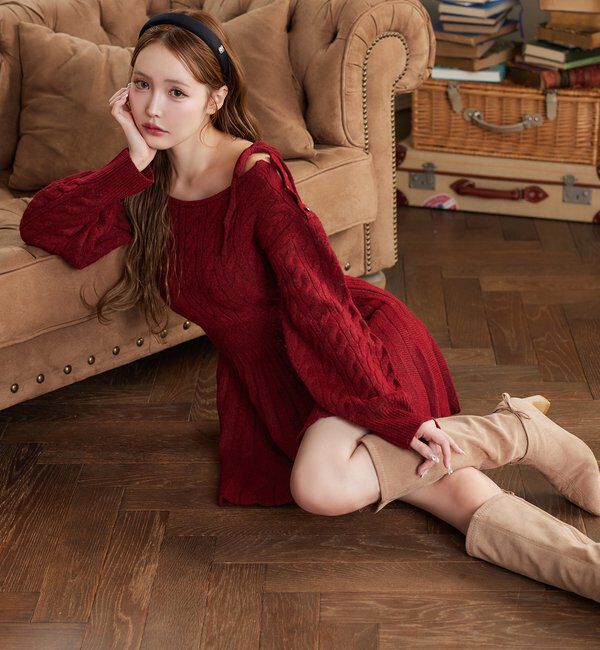  「ケーブルニットミニワンピ」|ワンピース|