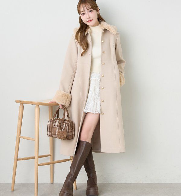  「【サイズ展開あり】襟/袖ファーマルチリボンロングコート」|その他|