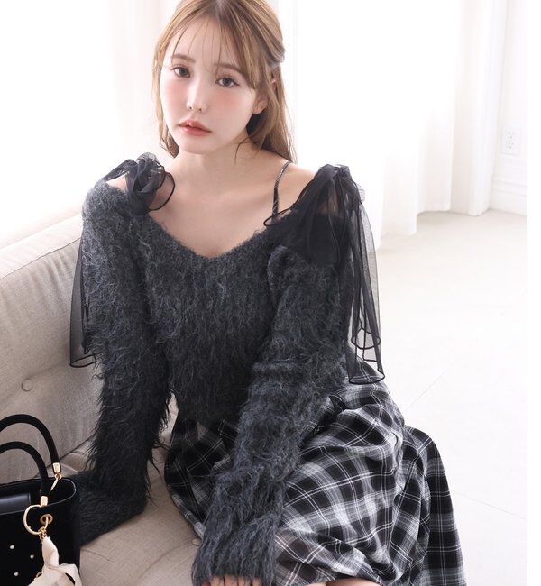  「肩リボンニットセットワンピース」|ワンピース|