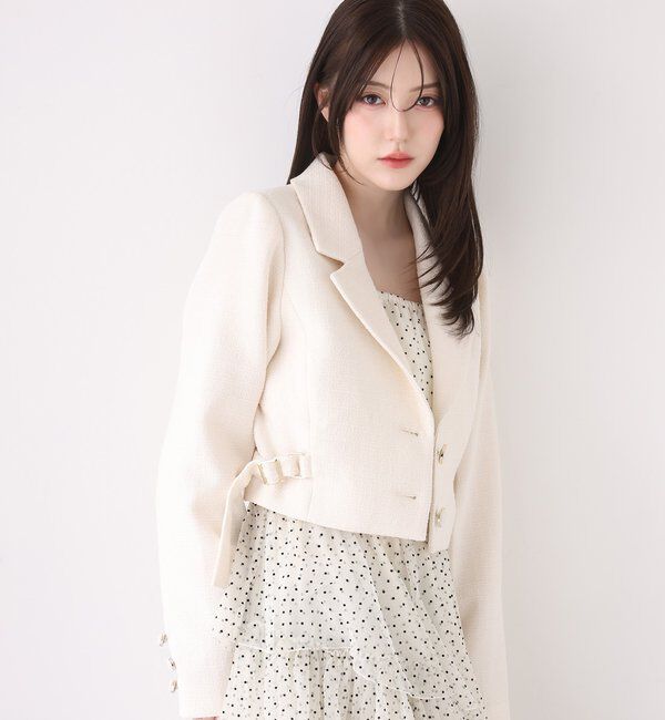  「サイドベルトツイードショートジャケット」|ダウンベスト・ベスト|