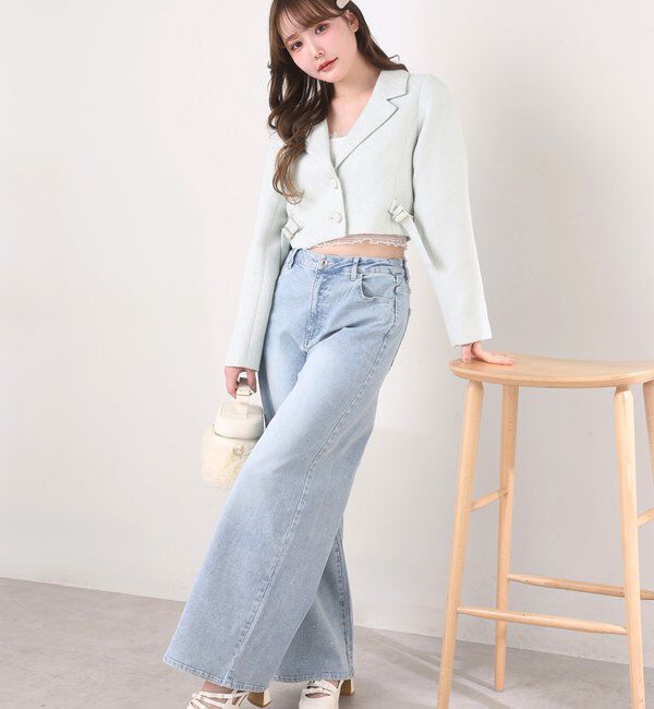  「サイドベルトツイードショートジャケット」|ダウンベスト・ベスト|