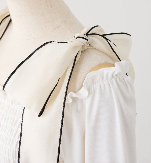  「肩リボンシャーリングトップス」|プルオーバー|