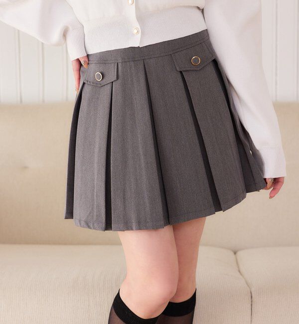  「金ボタンボックスプリーツミニスカート」|スカート|