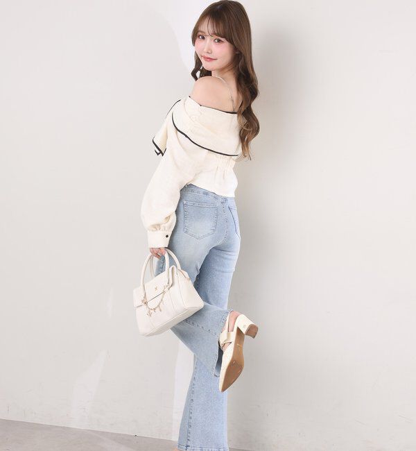  「肩ビジューリボンオフショルブラウス」|シャツ・ブラウス|