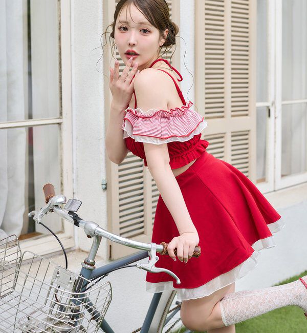  「swimwear/フリルオフショル＋フレアミニスカート(3点セット)」|その他|