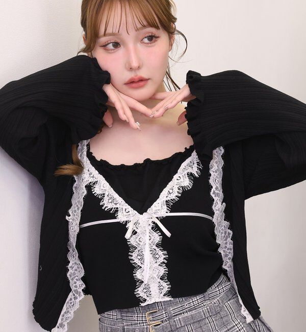  「レース付きリブカーディガン」|ニット・セーター|