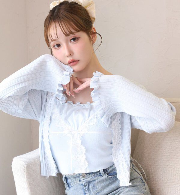  「レース付きリブカーディガン」|ニット・セーター|