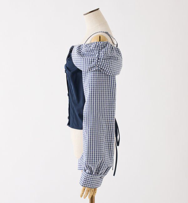  「バックレースアップ配色オフショルブラウス」|シャツ・ブラウス|