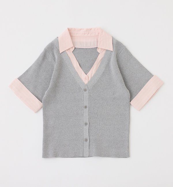  「【リボン取り外し可能】リボンシャツドッキングニット」|ニット・セーター|