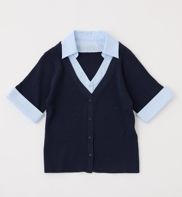  「【リボン取り外し可能】リボンシャツドッキングニット」|ニット・セーター|