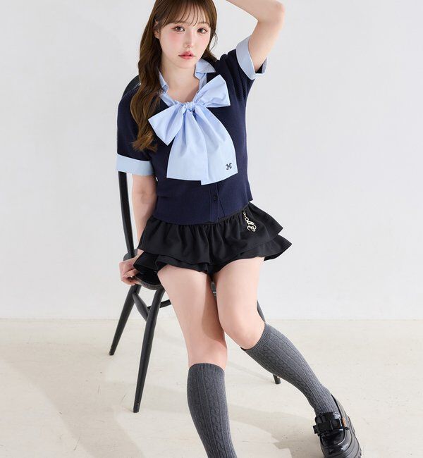  「【リボン取り外し可能】リボンシャツドッキングニット」|ニット・セーター|