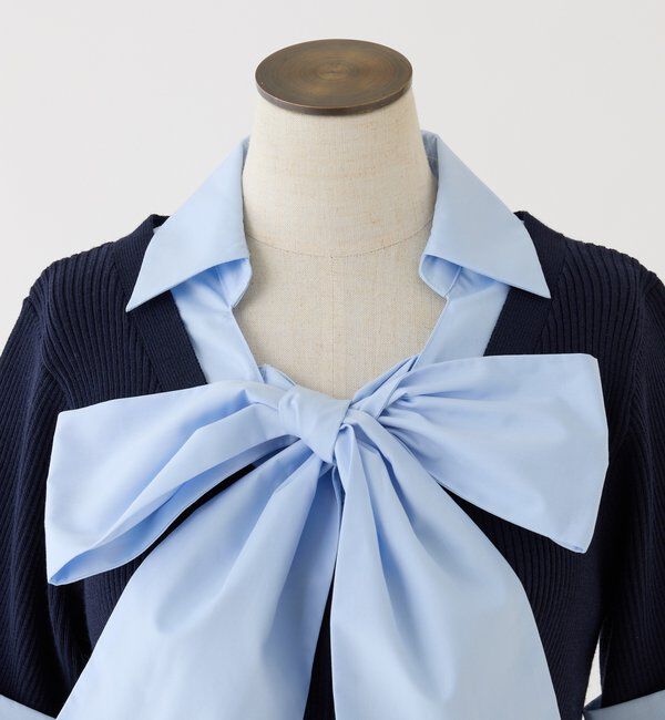  「【リボン取り外し可能】リボンシャツドッキングニット」|ニット・セーター|