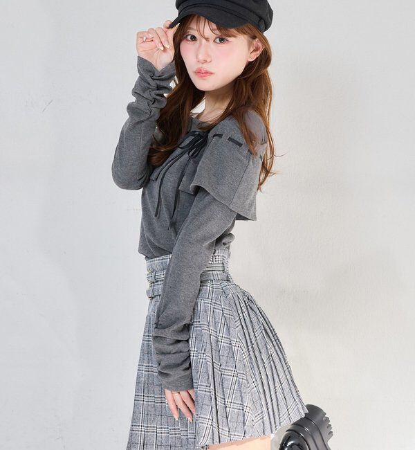  「【SMサイズ展開あり】ダブルベルト付きプリーツミニスカ－ト」|スカート|