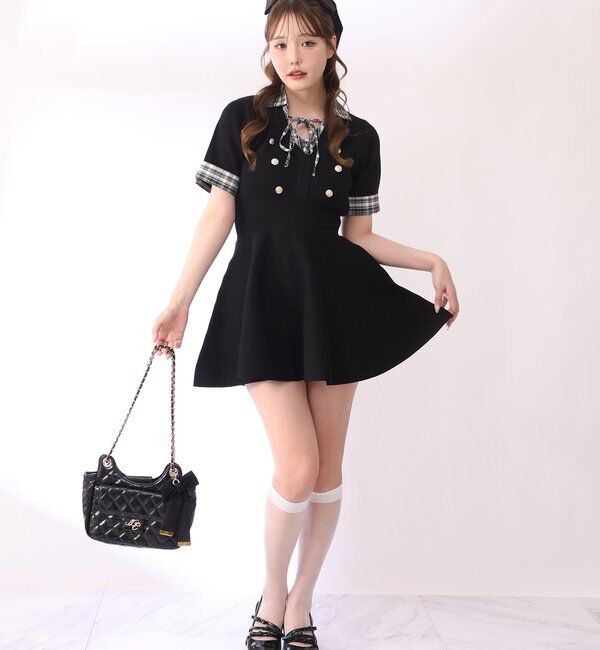  「シャツドッキング半袖ミニワンピース」|ワンピース|