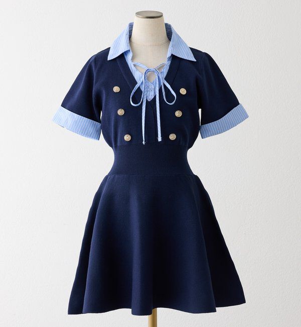  「シャツドッキング半袖ミニワンピース」|ワンピース|