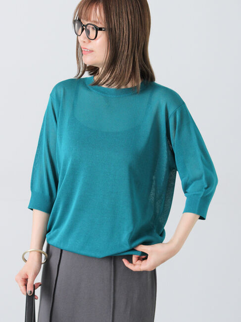 Lugnoncure「【接触冷感】クルーネックハーフスリーブニット」|ニット・セーター|ブルー