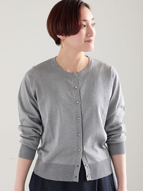 Te chichi「【接触冷感/UVカット/抗菌防臭】14G綿ポリクルーカーディガン」|カーディガン|グレー