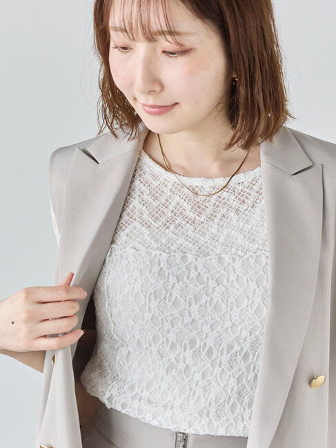 Te chichi「パッチワークレース5分袖トップス」|Tシャツ・カットソー|オフホワイト