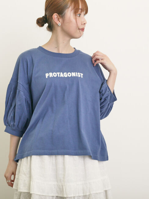 Samansa Mos2「プリントアソートパフスリーブカットソー」|Tシャツ・カットソー|ブルー