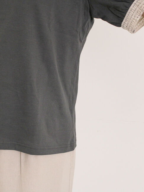 Samansa Mos2「【汗染み防止】袖口レースパフスリーブTシャツ」|Tシャツ・カットソー|