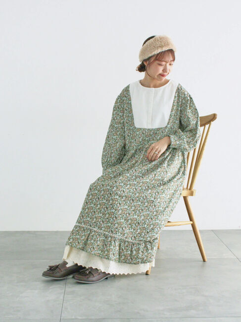 Samansa Mos2「【WEB限定】胸元配色花柄ワンピース」|ワンピース|ミント