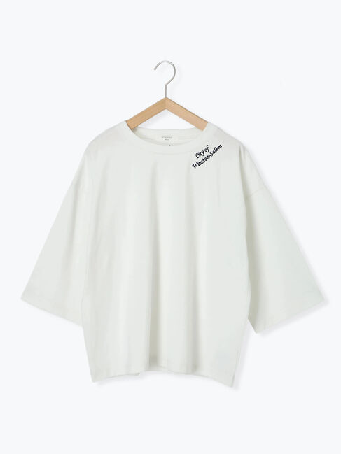 Samansa Mos2 blue「チェーン刺繍7分袖プルオーバー」|Tシャツ・カットソー|