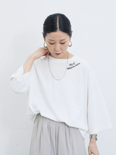 Samansa Mos2 blue「チェーン刺繍7分袖プルオーバー」|Tシャツ・カットソー|