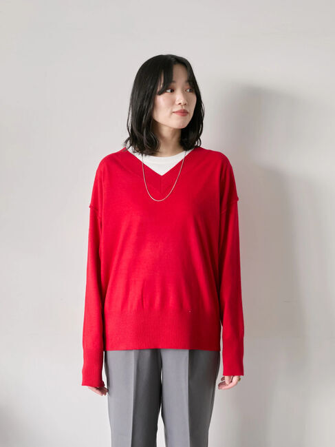 Samansa Mos2 blue「◎Vネックニットプルオーバー」|ニット・セーター|