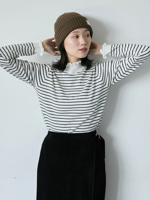 Samansa Mos2 blue「フリル衿ニットプルオーバー」|ニット・セーター|