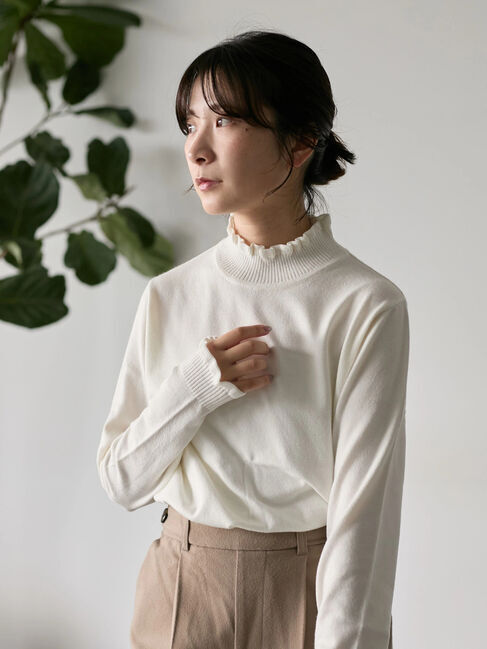 Samansa Mos2 blue「フリル衿ニットプルオーバー」|ニット・セーター|