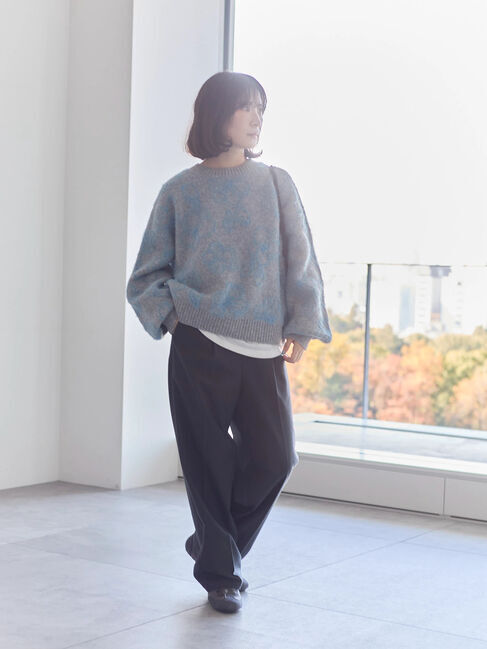 Samansa Mos2 blue「花柄シャギーニットプルオーバー」|ニット・セーター|