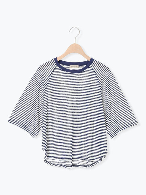 Samansa Mos2「シアーボーダー天竺ラグランTシャツ」|Tシャツ・カットソー|ネイビー