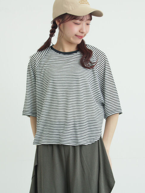Samansa Mos2「シアーボーダー天竺ラグランTシャツ」|Tシャツ・カットソー|