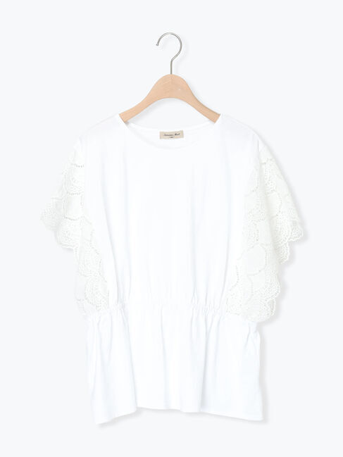 Samansa Mos2「カットワーク刺繍ドッキングTシャツ」|Tシャツ・カットソー|オフホワイト