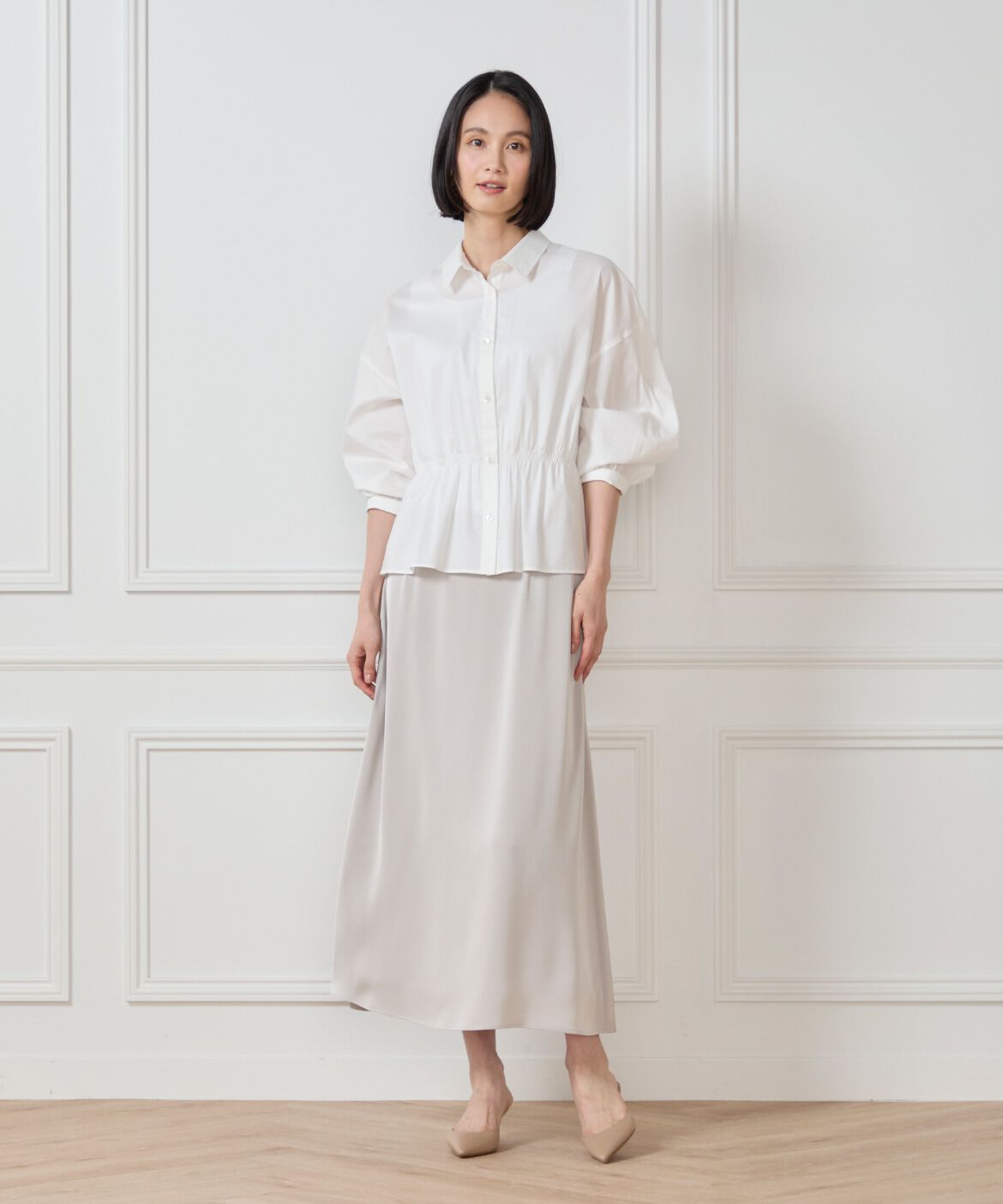 7-IDconcept.「サテンナローセミフレアスカート」|フレア|