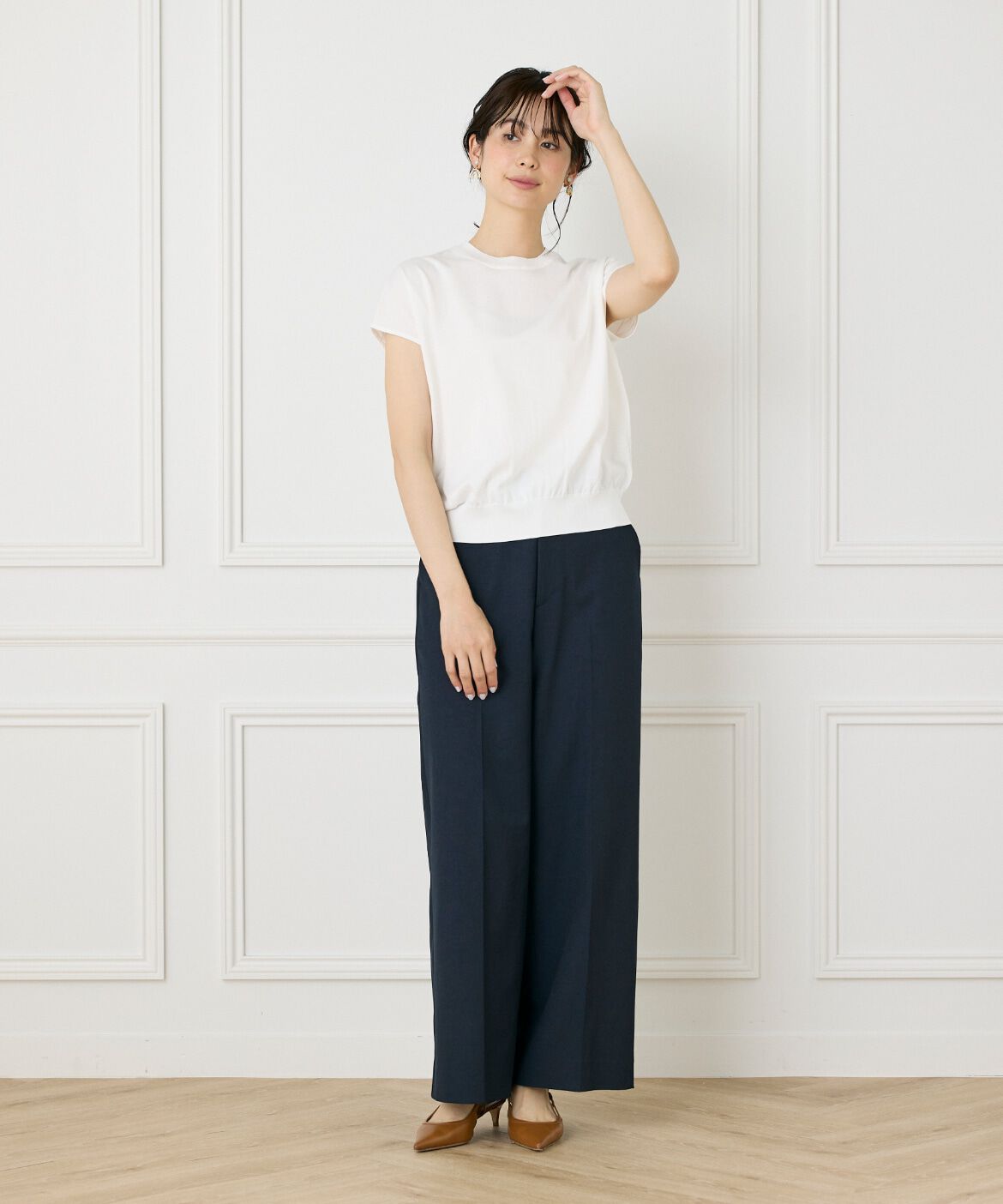 INED「《大きいサイズ》フレンチスリーブニットプルオーバー」|ニット・セーター|