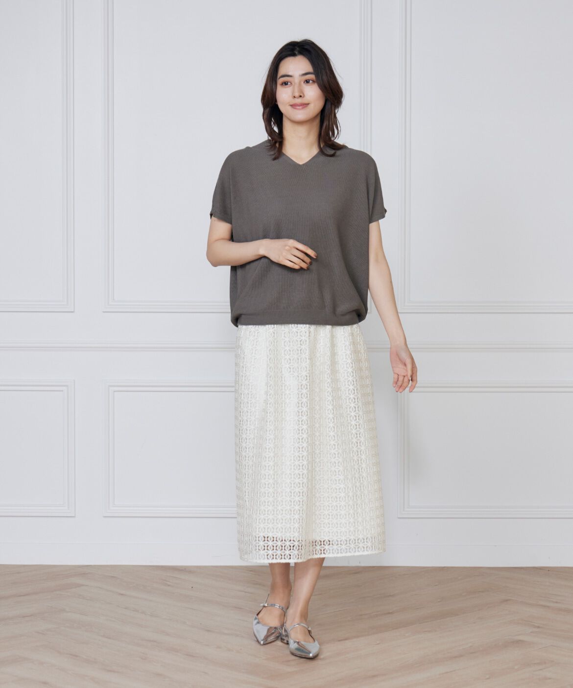 INED「《WEB限定》鹿の子編みVネックサマーニット《Cuoo》」|ニット・セーター|