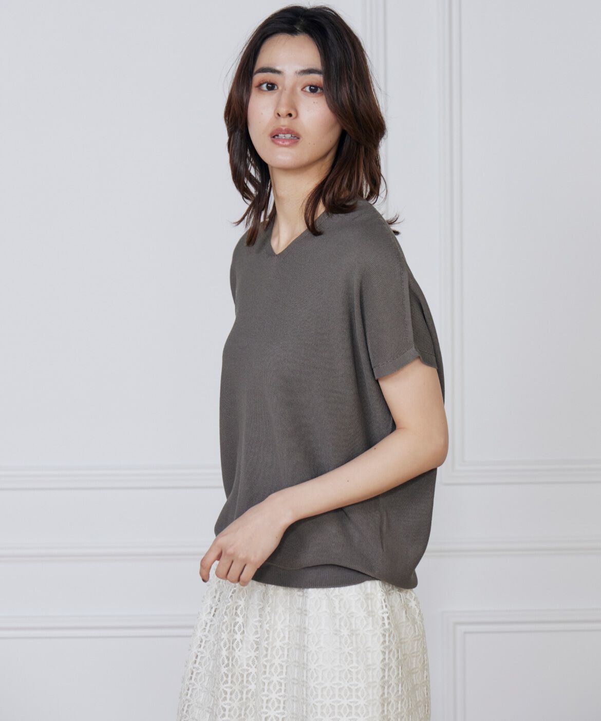 INED「《WEB限定》鹿の子編みVネックサマーニット《Cuoo》」|ニット・セーター|