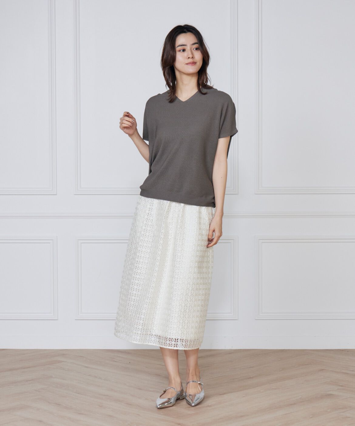 INED「《WEB限定》鹿の子編みVネックサマーニット《Cuoo》」|ニット・セーター|