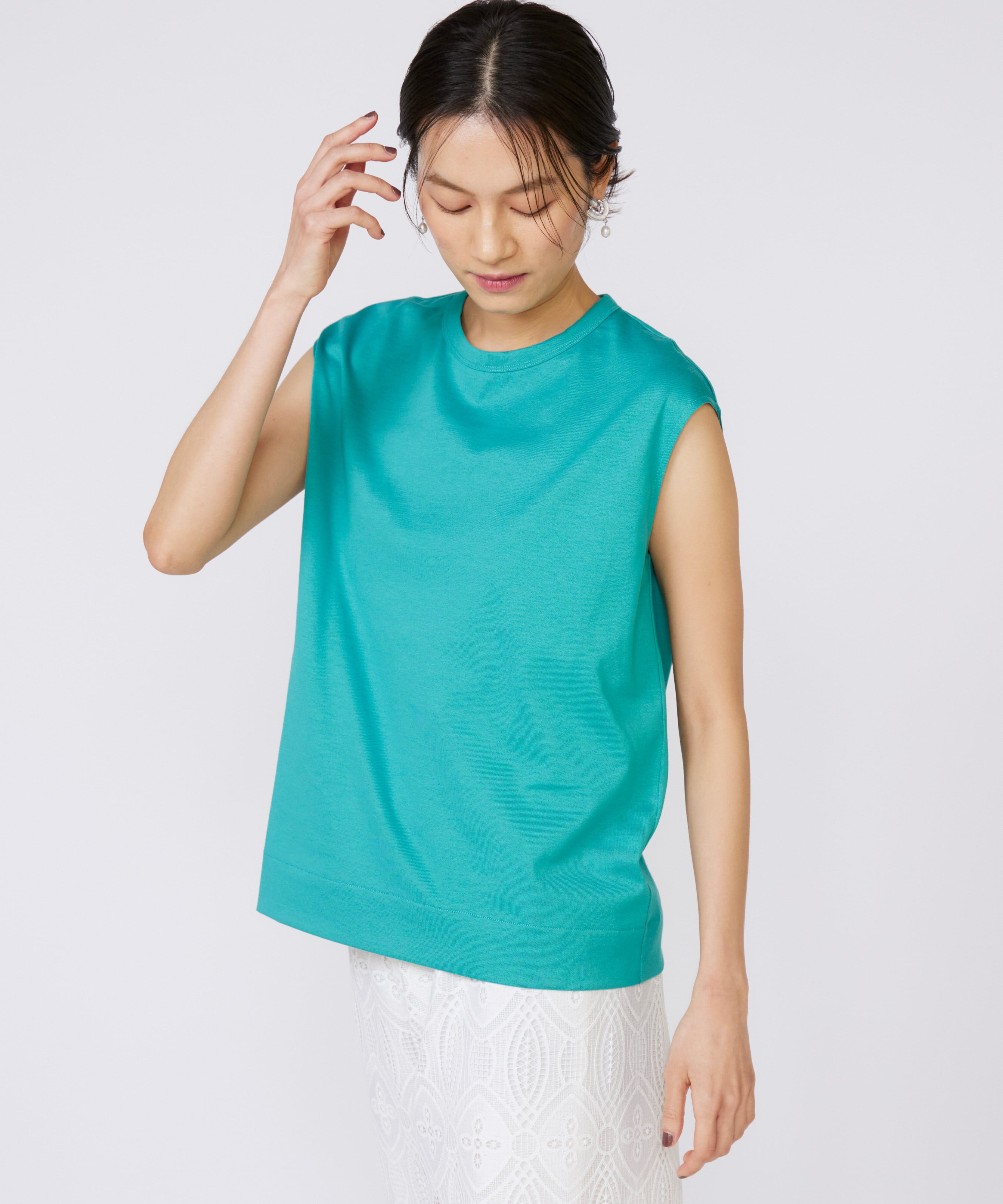 INED「《大きいサイズ》フレンチスリーブトップス」|Tシャツ・カットソー|グリーン