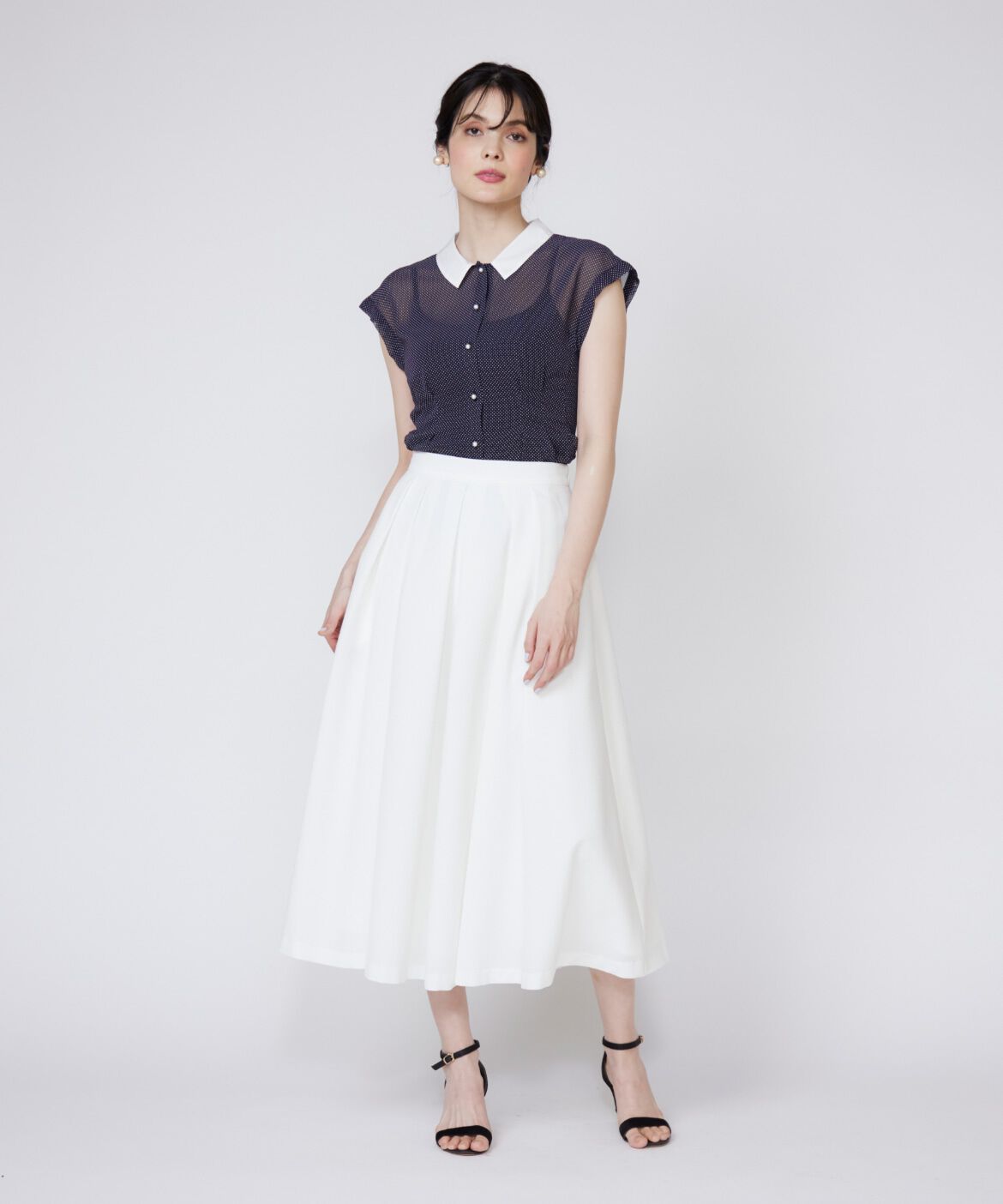 Maglie le cassetto「衿配色シアードットブラウス」|シャツ・ブラウス|