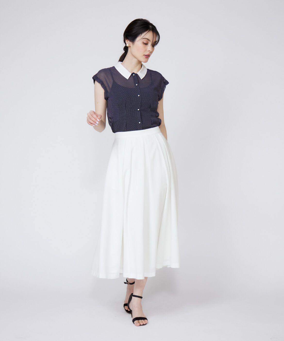 Maglie le cassetto「衿配色シアードットブラウス」|シャツ・ブラウス|