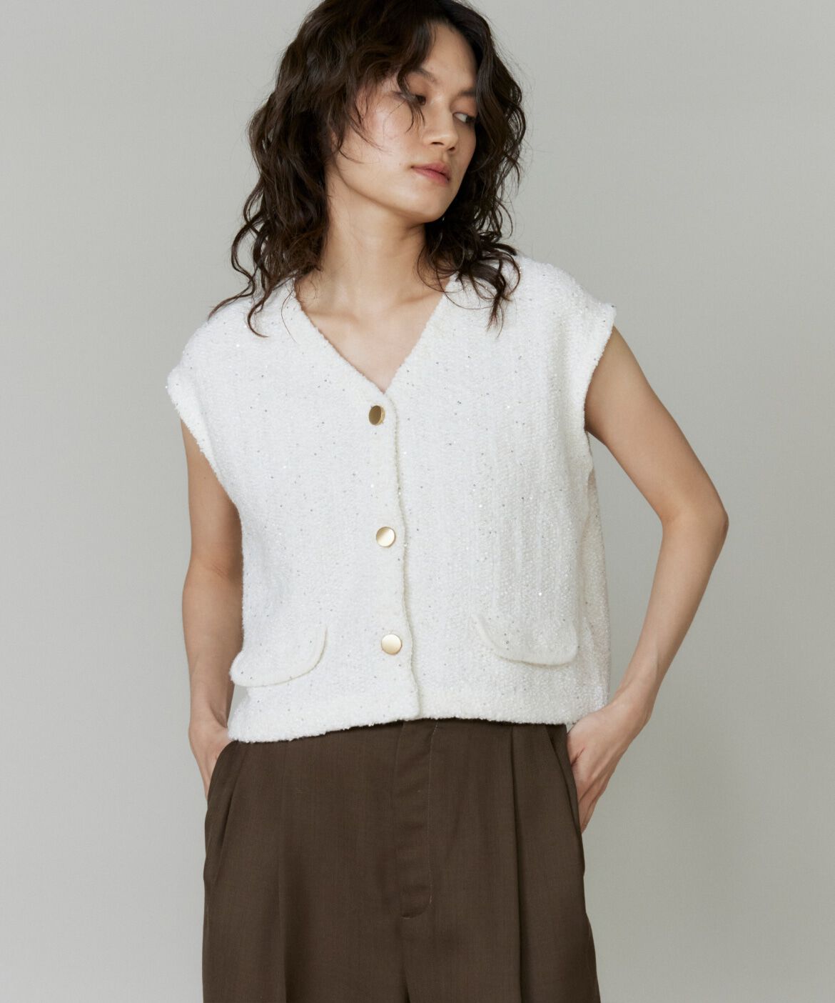 INED「ツイード風ジレ」|ダウンベスト・ベスト|