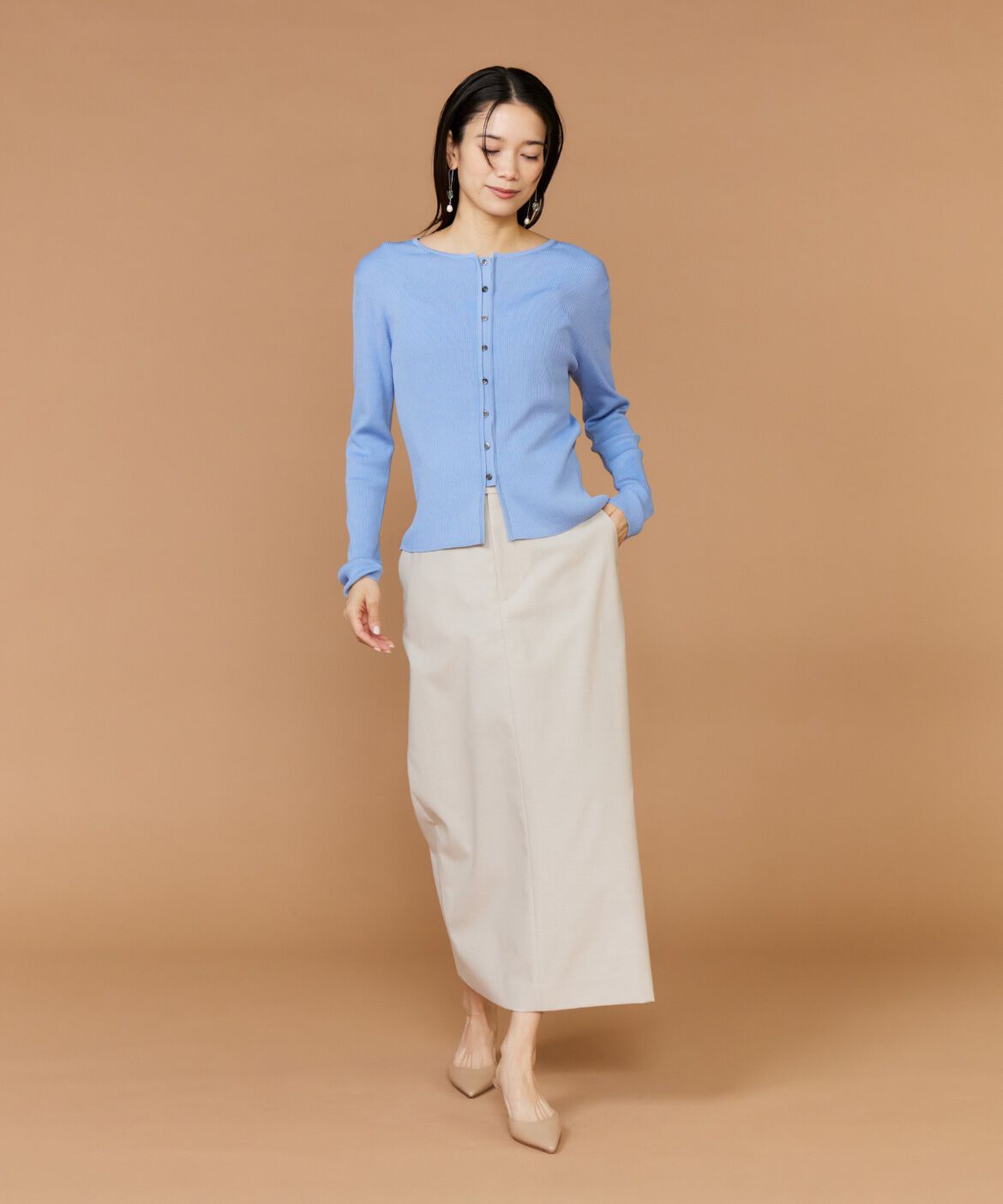 INED「シルクコットンクルーネックリブカーディガン」|カーディガン|