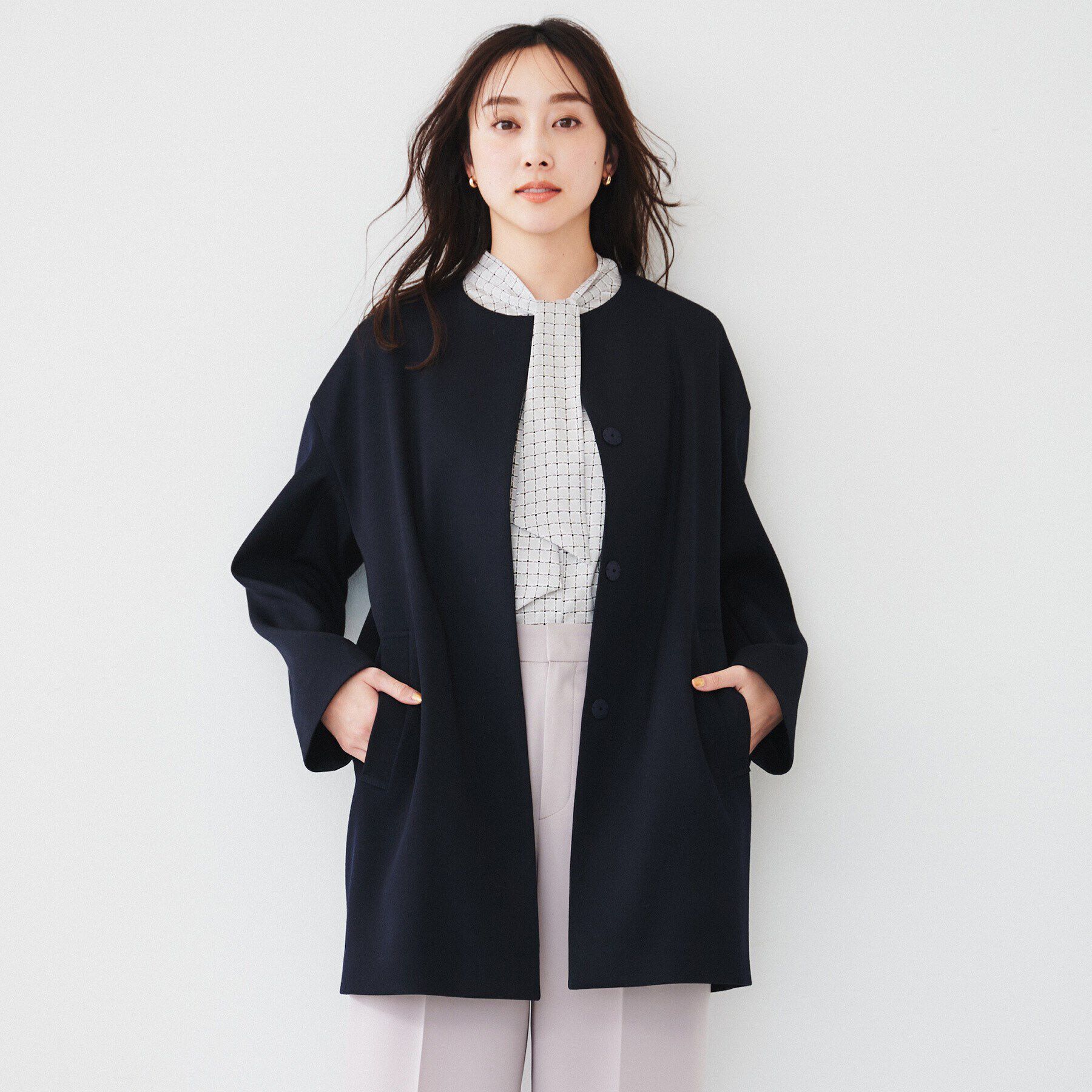 UNTITLED「ダブルクロス ノーカラーコート」|ノーカラーコート|